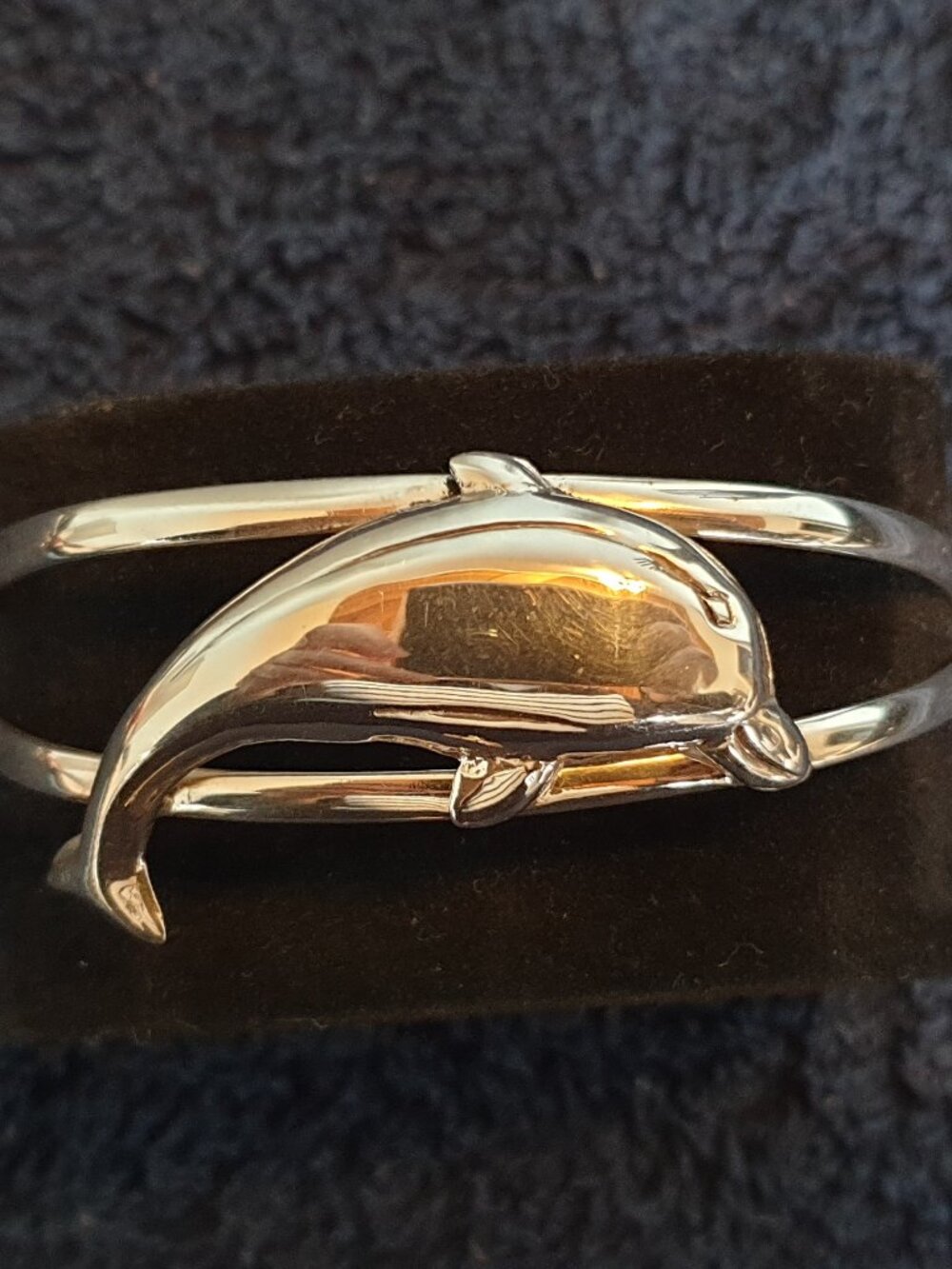 Bold Vintage 925 Sterling Silver Dolphin Cuff Statement Bracelet